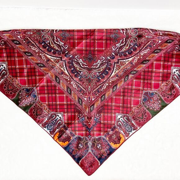 Vintage Scarf Burgundy Navy Paisley Pattern Square - Picture 4 of 8
